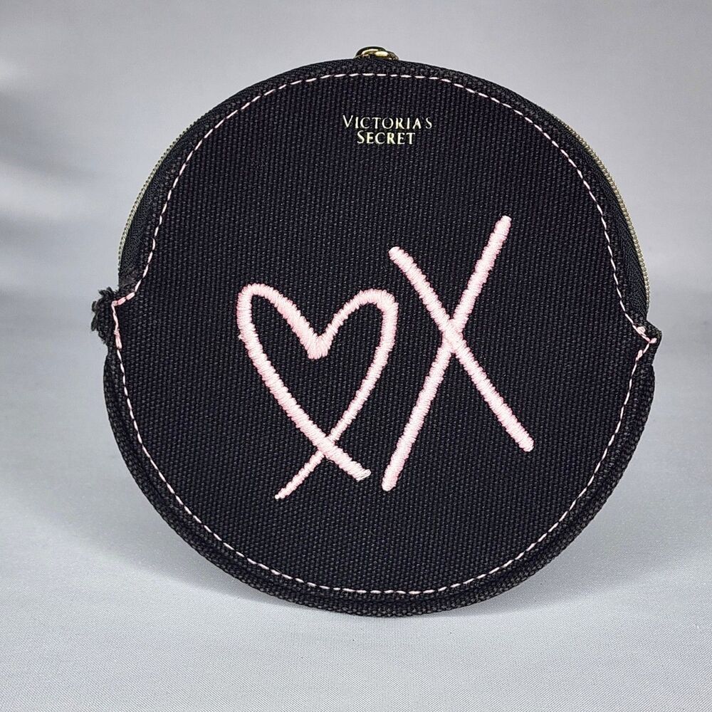 Victoria's Secret Black Canvas Round Coin Purse Pouch